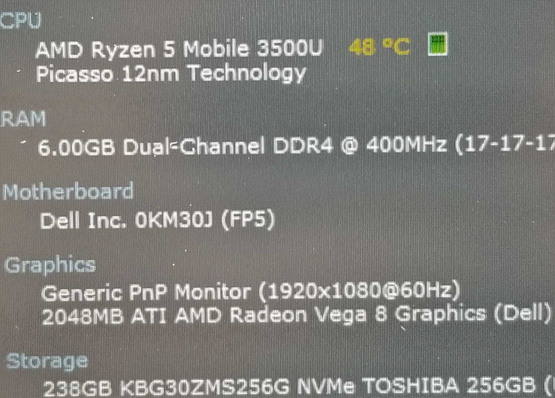 Dell Inspiron 15\\" P77F 15.6\\" Ryzen 5 3500U/6GB DDR4, Radeon Vega 8, 240GB SSD ~