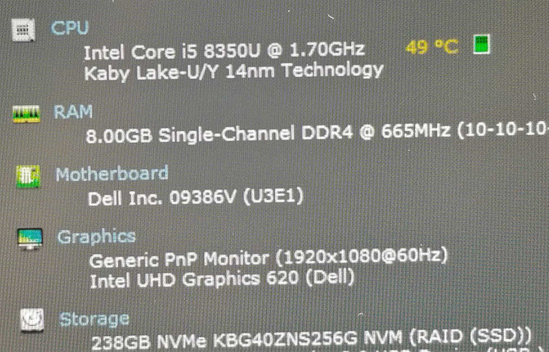 Dell latitude 7390 13.3\\", i5-8350U 8th Gen 1.70GHz/8GB RAM, 240GB SSD, ~
