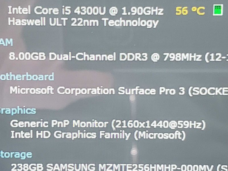 Microsoft Surface Pro 3 1631, i5-4300U 8GB DDR3 256GB Storage |