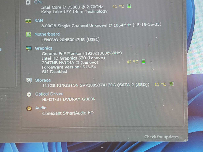 Lenovo ThinkPad E570, Core I7-7500U 2.7GHz, 8GB, 120GB SSD, 2GB NVIDIA, 15.4\\" _