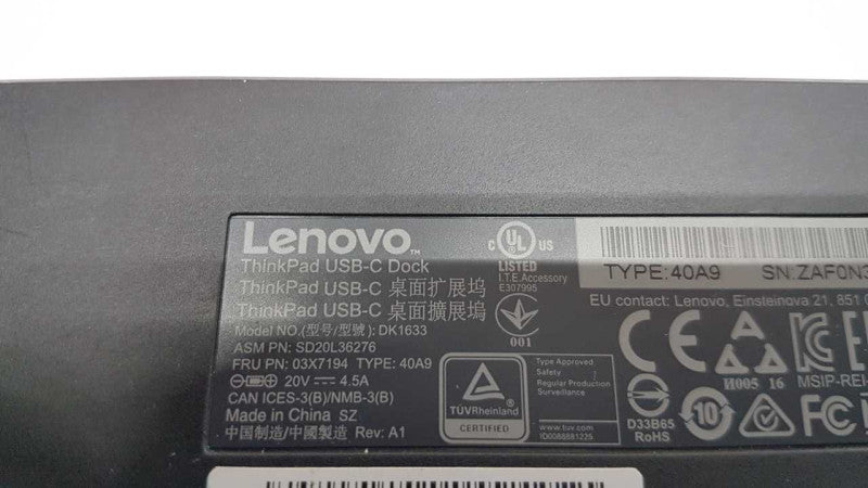 Lenovo Thinkstation Docking Station type 40A9 thunderbolt USB-C #