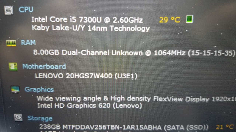 Lenovo Thinkstation T470s i5-7300u @ 2.60ghz / 8gb ram / 238gb SSD #