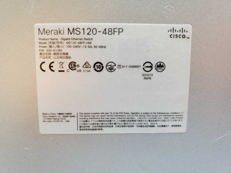 Cisco MS120-48FP Meraki 48-Port *CLAIMED* (