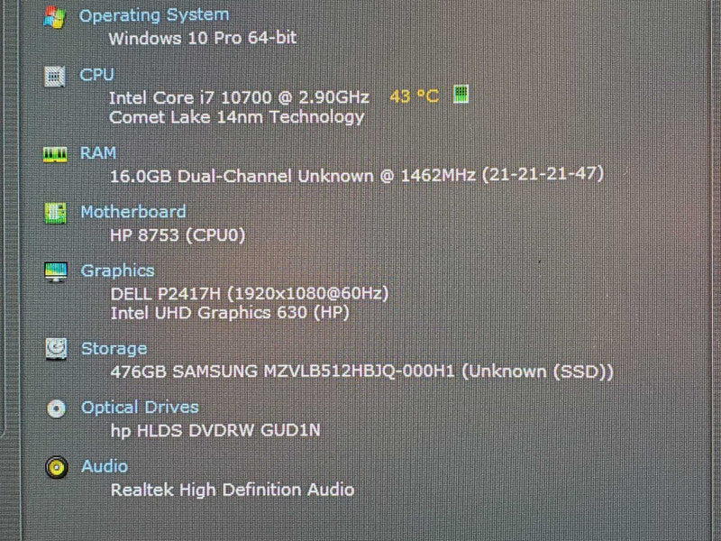 HP Z2 SFF WS, Core I7-10700 2.9GHz 16GB DDR4 500GB SSD Factory Preinstalled OS _