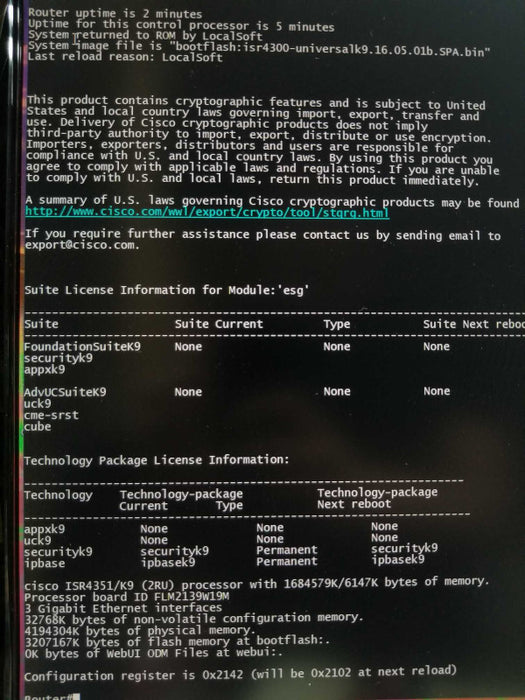 Cisco ISR4351/K9 appxk9 Security FoundationSuiteK9 IPBase Permanent Lic.~