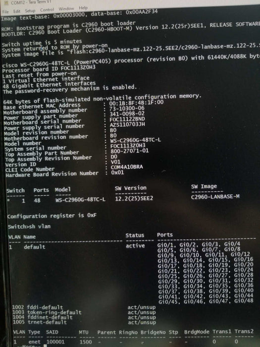 Cisco WS-C2960G-48TC-L â¢ Gigabit Ethernet Switch, FCTY RESET ~