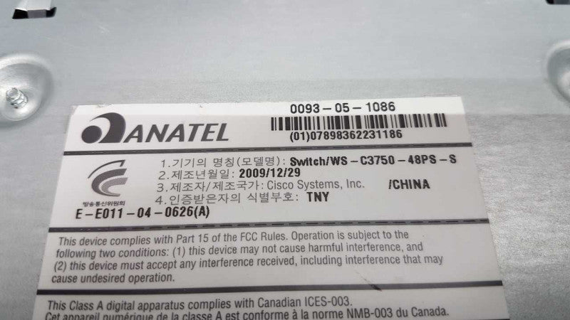 Cisco Catalyst 3750 series PoE-48 WS-C3750-48PS-S / FACT RESET READ #