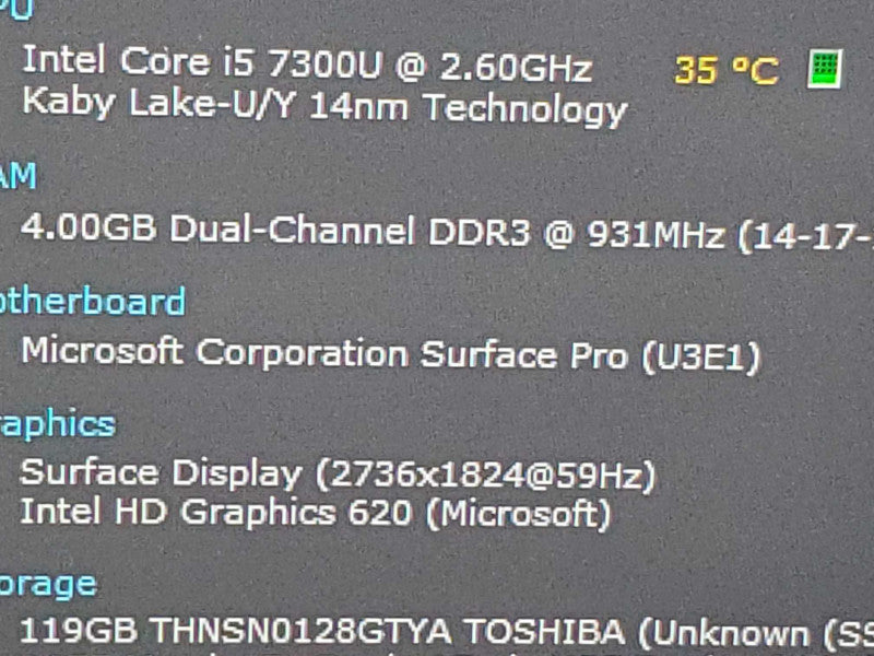 Microsoft Surface Pro LTE model 1807 i5-7300U 4GB DDR3 128GB Storage |