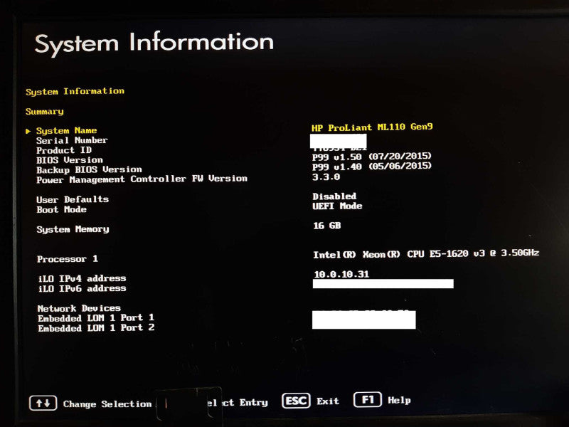 HP ProLiant ML110 Gen9 Xeon E5-1620v3 @ 3.50GHz 16GB RAM - NO HDD +