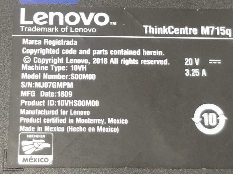 Lenovo ThinkCentre M715q, Ryzen 3 PRO 2200GE 3.2GHz/8GB, 240GB SSD, NO AC, QTY ~