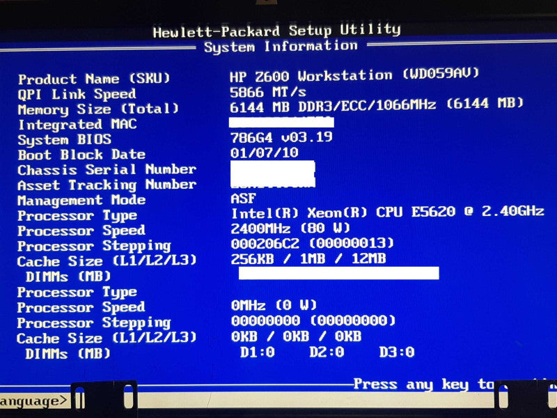HP Z600 Workstation Xeon E5620 @ 2.4Ghz 6GB RAM GTX260 - NO HDD +