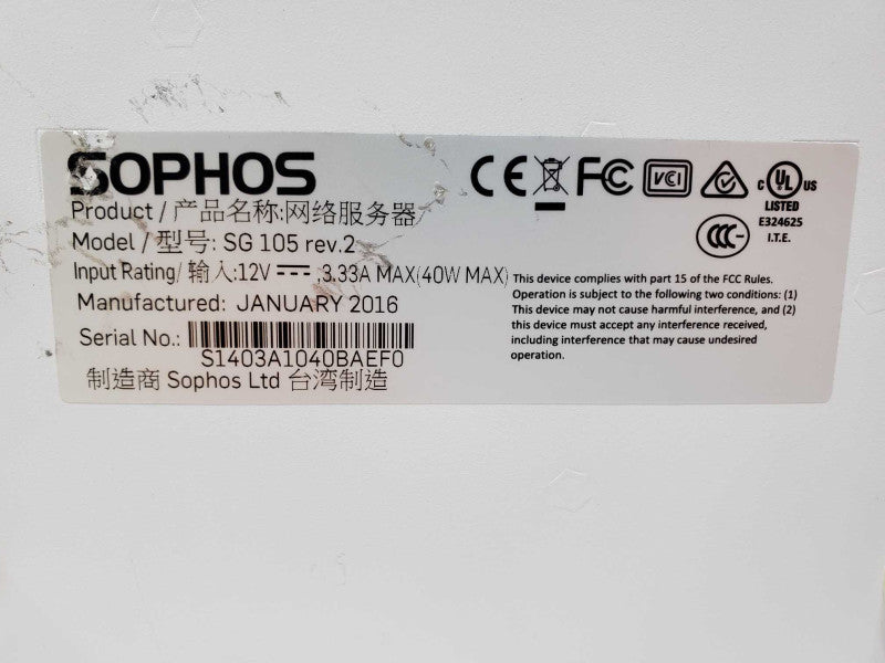 Sophos SG-105 Rev 2 UTM Firewall Security Appliance 4-Port (
