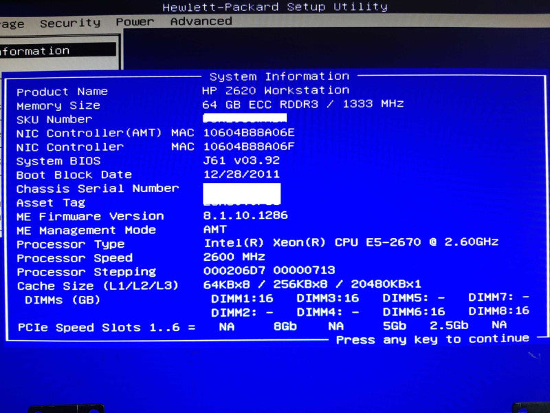 HP Z620 Workstation Xeon E5-2670 @ 2.60GHz 64GB RAM QUADRO M2000 SAS9212-4i +