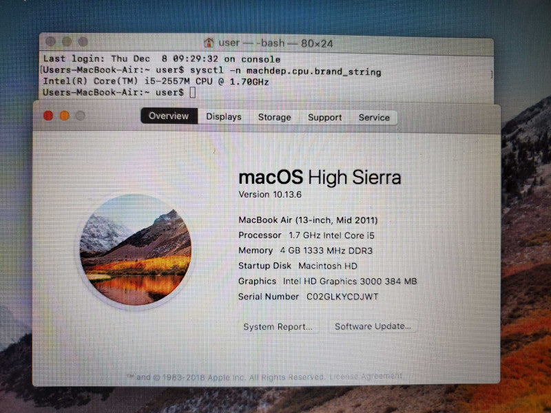 Macbook Air 2011 13\\" Core i5-2557M @ 1.7 GHz 4GB Ram 120GB SSD (