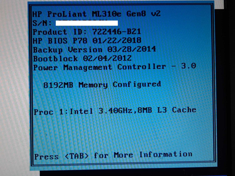 HP ProLiant ML310e Gen8 v2 Xeon E3-1240 v3 @ 3.40GHz 8GB RAM B120i SAS2308-IT  +