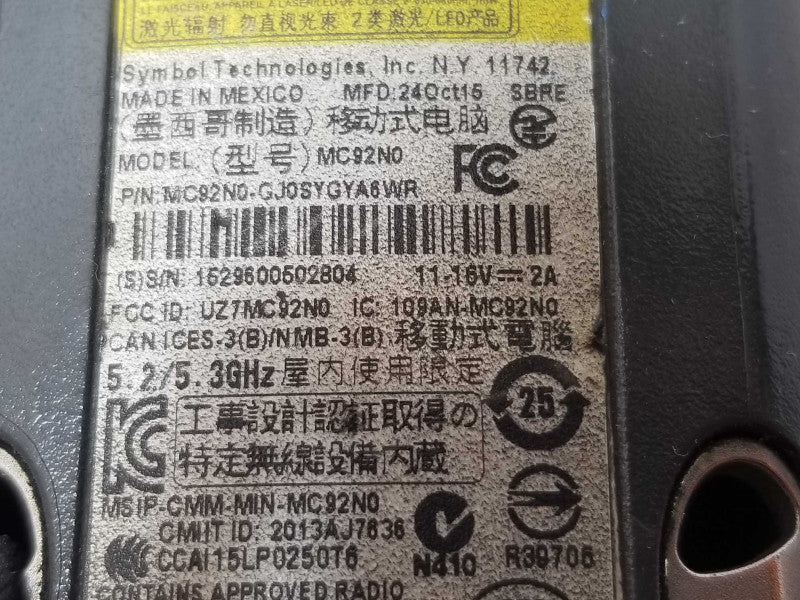 Symbol MC92No-GJ0SYGYA6WR Bar Code scanner for parts, Powers on, Read _