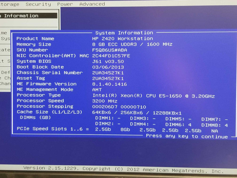 HP Z420 WS, Xeon E5-1650 3.2GHz, 8GB RAM, FirePro W7000 4GB GPU, 2x HDD Trays _