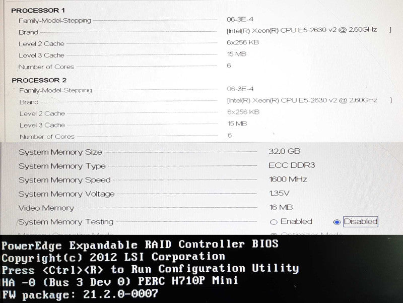Dell PowerEdge R720 2x Xeon E5-2630 v2 @ 2.60Ghz 32GB RAM PERC H710P Mini +