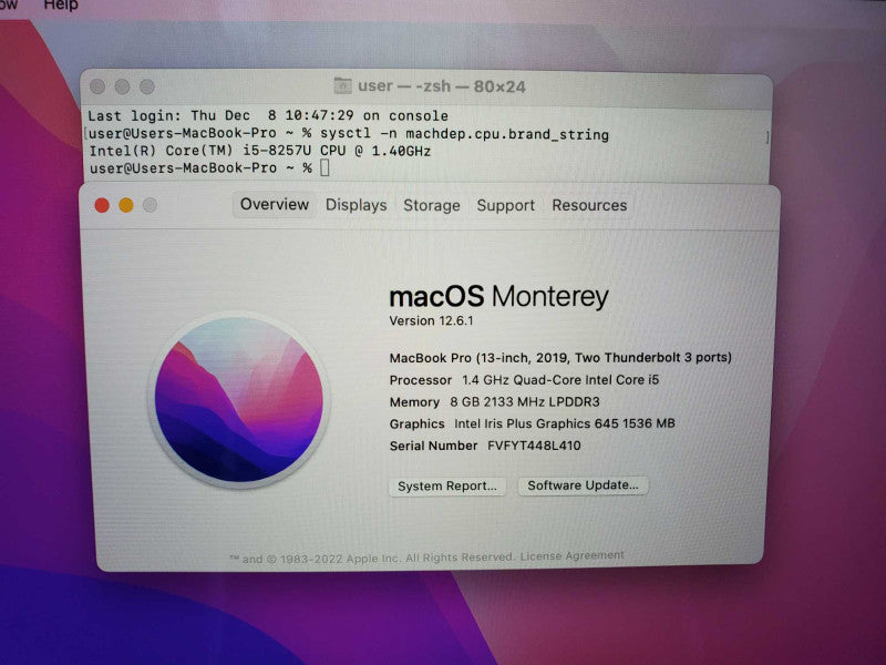 MacBook Pro 2019 13\\" Core i5-8257U @ 1.4 GHz 8GB Ram 250GB SSD (