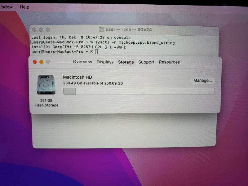 MacBook Pro 2019 13\\" Core i5-8257U @ 1.4 GHz 8GB Ram 250GB SSD (