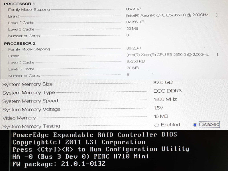 Dell PowerEdge R720 2x Xeon E5-2650 @ 2Ghz 32GB RAM PERC H710 Mini - No HDD +
