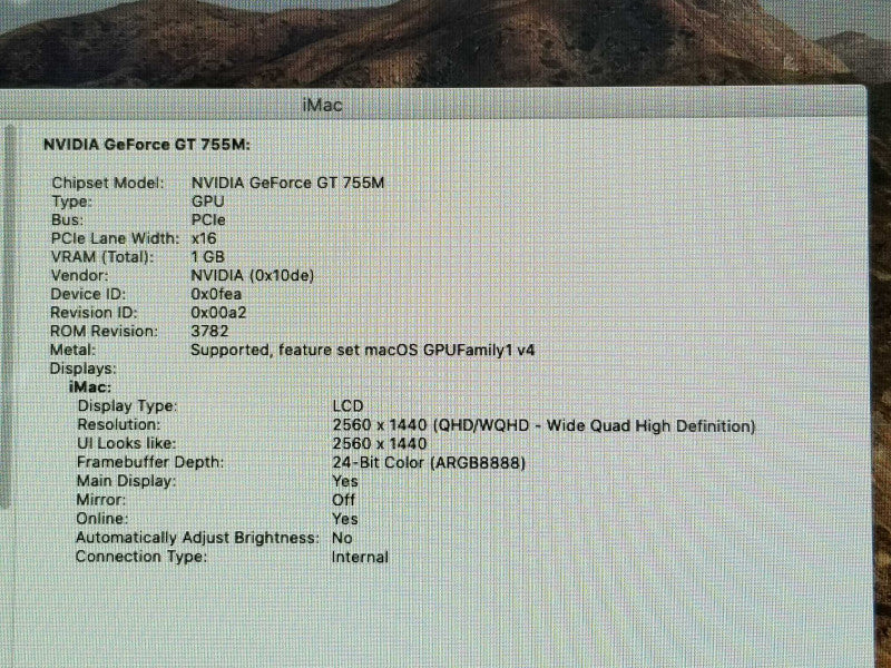 Apple iMac L2013 27\\" Core i5 3.2GHz 8GB, 1TB HDD Catalina GeForce GT 755M 1G _