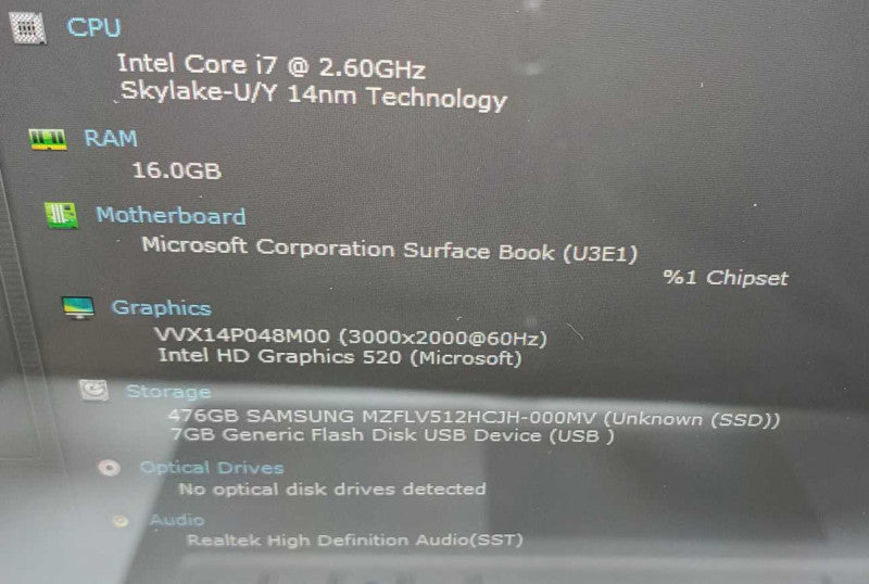 Microsoft Surface Book Core i7-6600U @ 2.6 GHz 16GB Ram 500GB SSD (