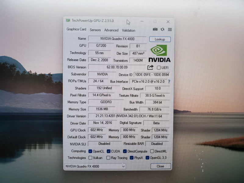 NVIDIA QUADRO FX 4800 536796-001 VIDEO CARD 1.5GB GDDR3 (