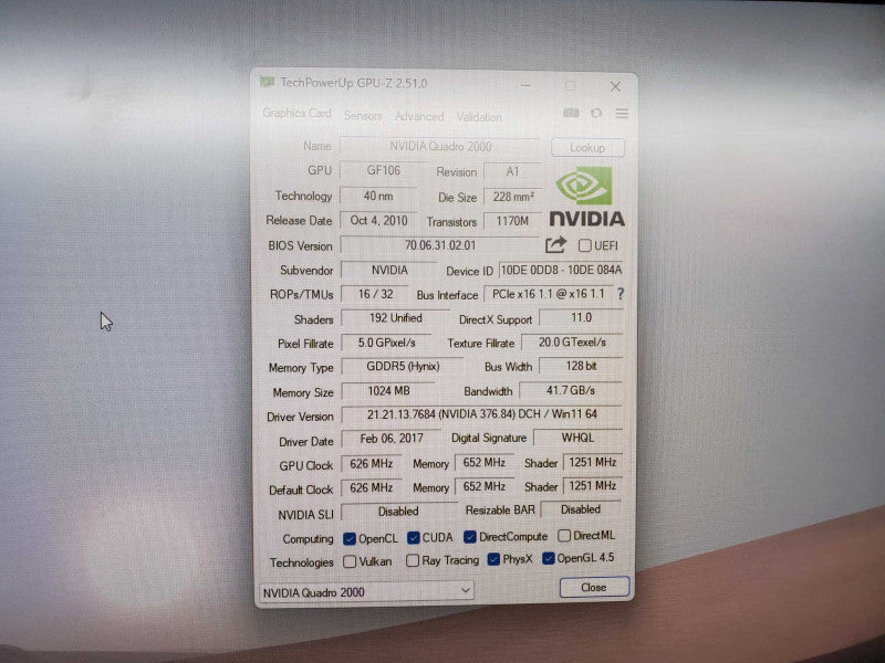 NVIDIA Quadro 2000 DP DVI Graphics card 1GB GDDR5 PCIe x16 Video card (