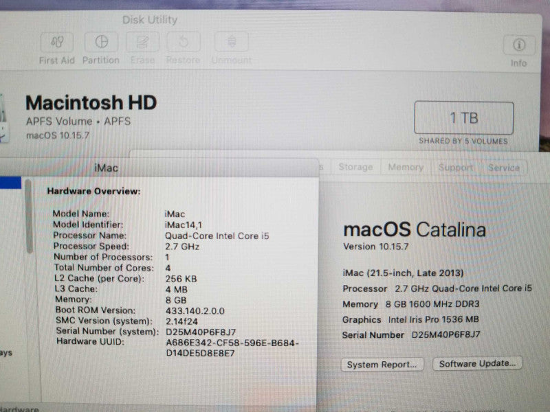 iMac 21.5\\" - L.2013 A1418, i5-4570R 2.7GHz/8GB, Intel Iris Pro, 1TB HDD ~