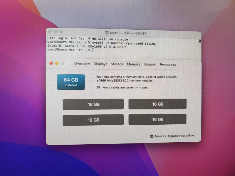 Mac Pro 2013 Xeon E5-1650 v2 @ 3.5GHz 64GB Ram 1TB SSD 2x FirePro D500 3GB (