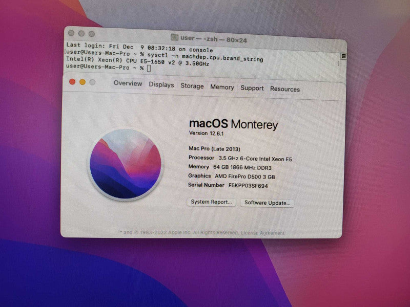 Mac Pro 2013 Xeon E5-1650 v2 @ 3.5GHz 64GB Ram 1TB SSD 2x FirePro D500 3GB (