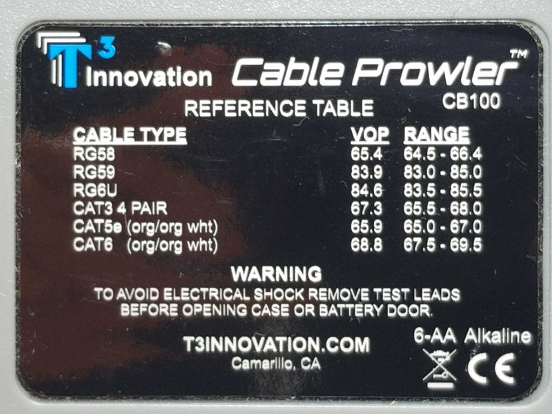 T3 innovation Cable Prowler CB100 Cable tester, Tested to power on, AS-IS _