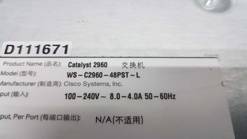 Cisco Catalyst 2960 series POE-48 switch WS-C2960-48PST-L / FACT RESET #