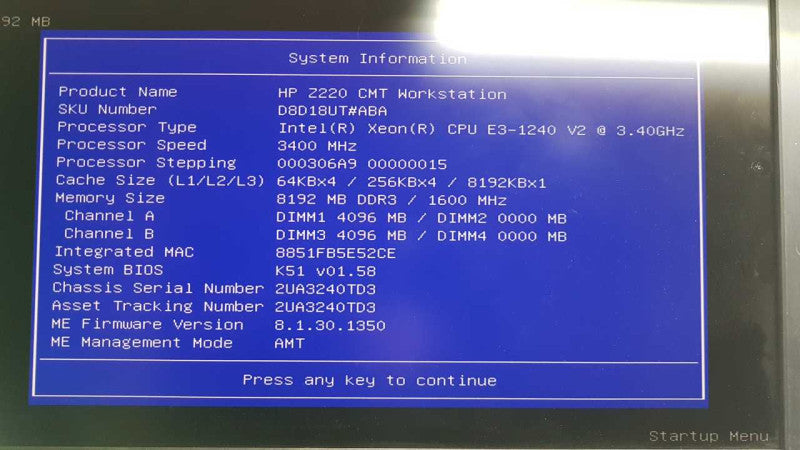 HP Z220 Workstation Xeon E3-1240 V2 @ 3.40ghz / 8gb ram / Quadro K2000 GPU #