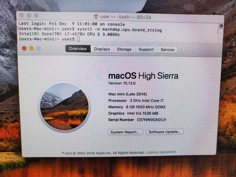 Mac Mini 2014 A1347 Core i7-4578U @ 3.0 GHz 8GB Ram 1TB HDD (