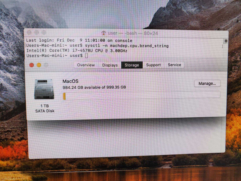 Mac Mini 2014 A1347 Core i7-4578U @ 3.0 GHz 8GB Ram 1TB HDD (