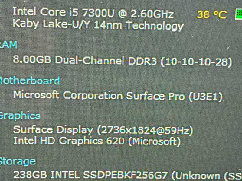 Microsoft Surface Pro 5 Model 1796 i5-7300U 8GB DDR3 256GB Storage (READ) |