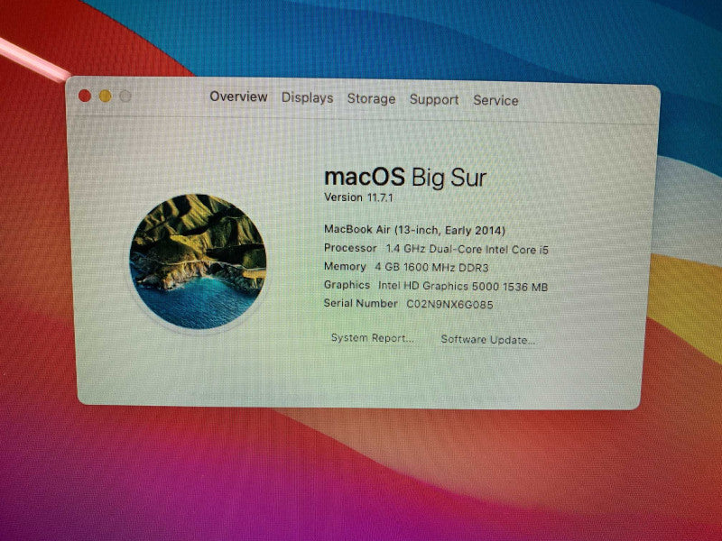 MacBook Air 13-inch Early 2014 with i5 CPU 4GB RAM 128GB Storage READ -