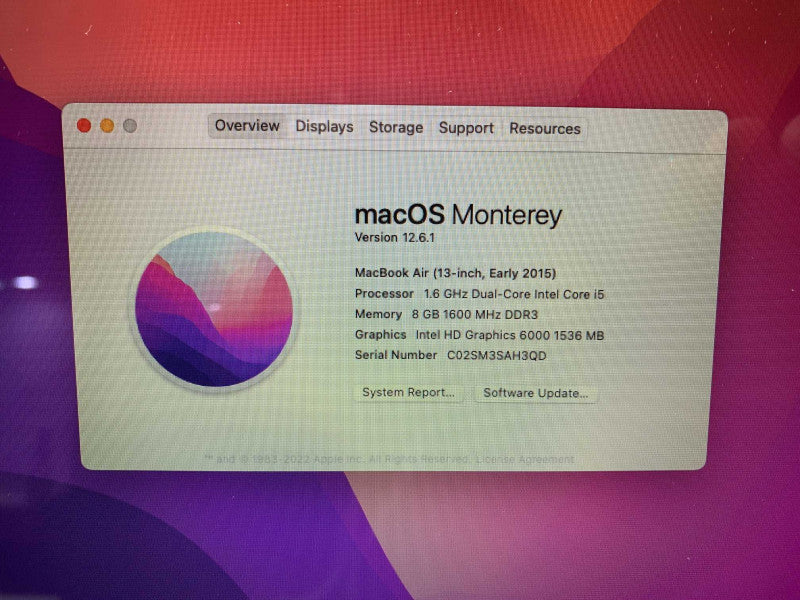 MacBook Air 13-inch Early 2015 with i5 CPU 8GB RAM &128GB Storage  -