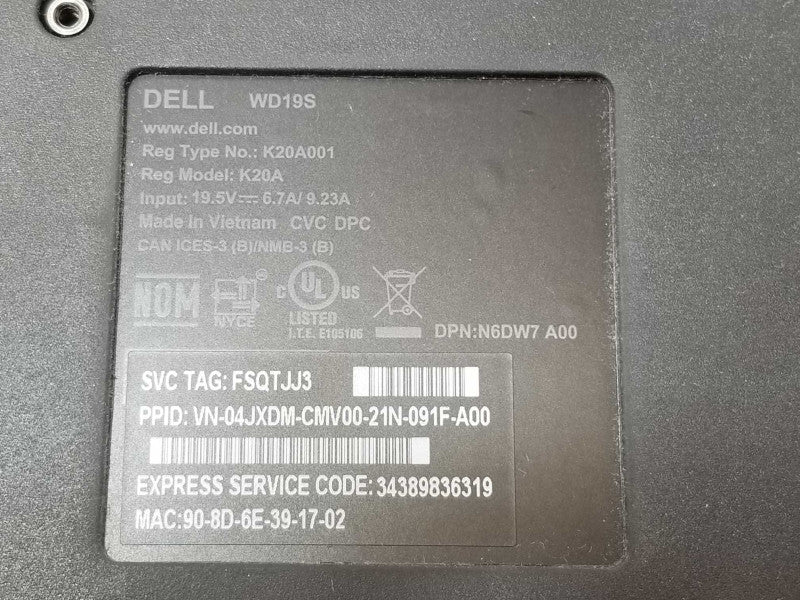 Dell WD19S K20A001 USB Type-C Docking Station _