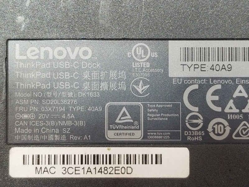 Lenovo ThinkPad USB-C Dock 40A9 Docking Station _