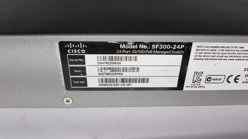 Cisco SF300-24P 24-Port 10/100 PoE Managed Network Switch #