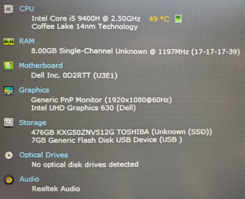 Dell Latitude 5401 Core i5-9400H @ 2.5 GHz 8GB Ram 500GB SSD (