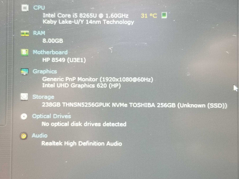 Hp EliteBook 850G6, Core I5-8265U 1.6GHz, 8GB DDR4, 250GB SSD, w/ Power Adapte _