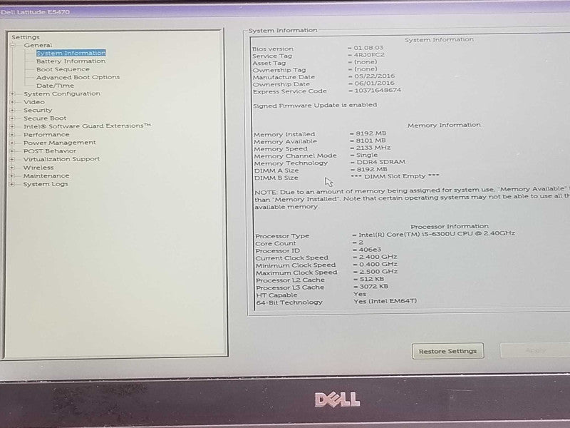 Dell Latitude E5470, Core I5-6300U 2.4GHz, 8GB DDR4, 256GB SSD, 14\\" _