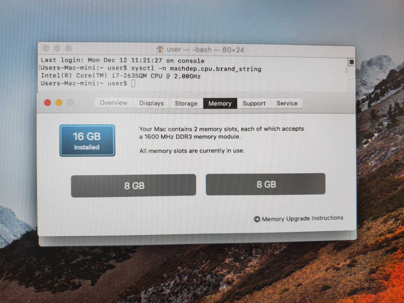 Mac Mini 2011 A1347 Core i7-2635QM @ 2.0 GHz 16GB Ram 750GB HDD (