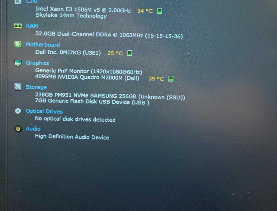 Dell Precision 7510 XEON E31505 QUADRO M2000M 4GB GPU 32GB RAM 256SSD READ  Lap200
