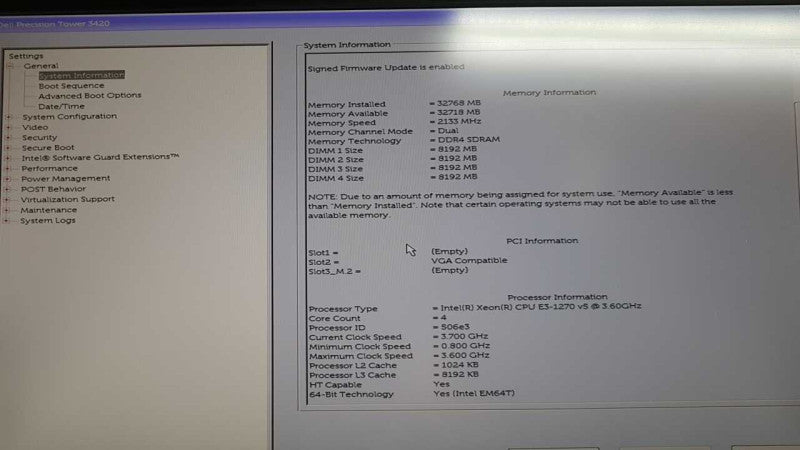 Dell precision T3420 xeon E3-1270 V5 @ 3.60ghz / 32gb ram / Quadro K1200 GPU #