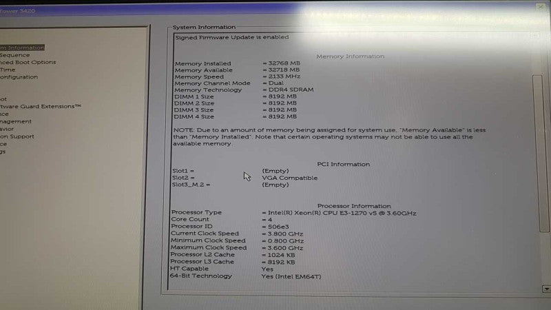 Dell precision T3420 xeon E3-1270 V5 @ 3.60ghz / 32gb ram / no GPU #